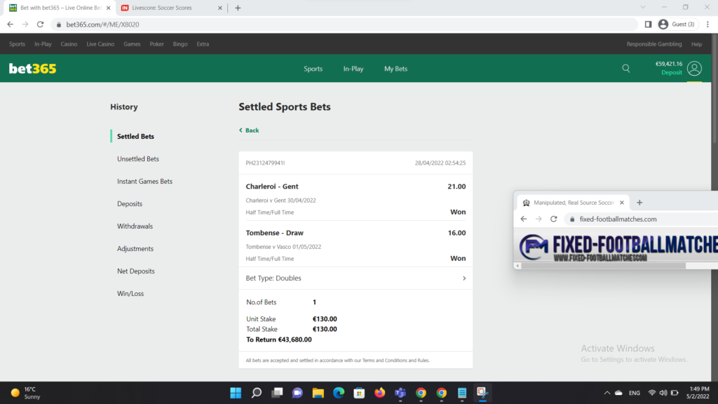 Fixed Tips Today 30 04 2022 Manipulated Fixed Matches 100 