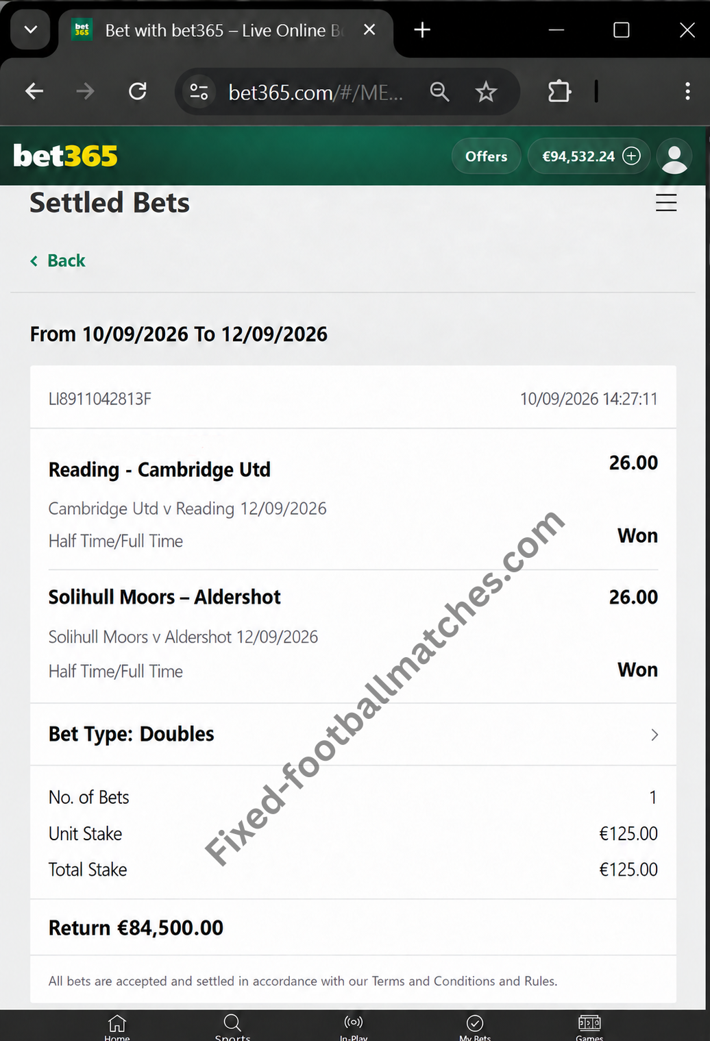 betslip from fixed matches for 12.09.2026